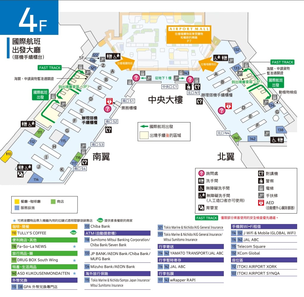 成田機場第一航廈出入境設施、交通搭車處、免稅店